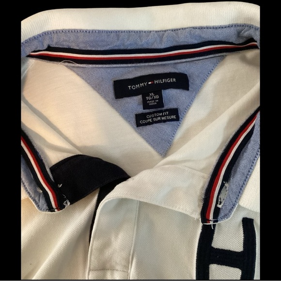 Tommy Hilfiger Cream Polo with Navy and Orange Accents, Size XL - Picture 8 of 10